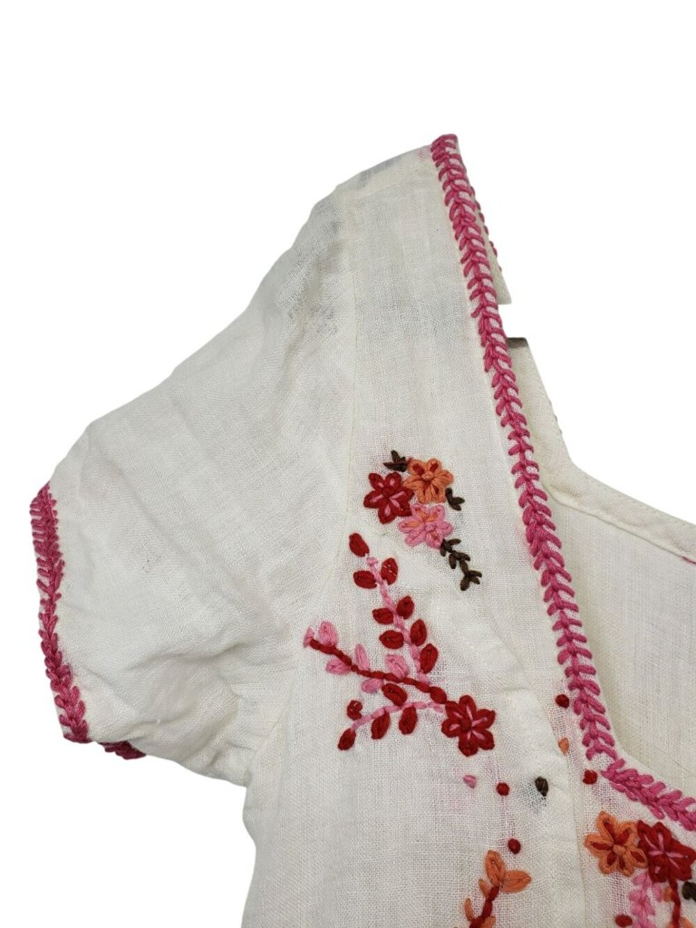 Tach Clothing Raffaella Free People White Pink Linen Floral Embroidered Dress - Picture 7 of 16